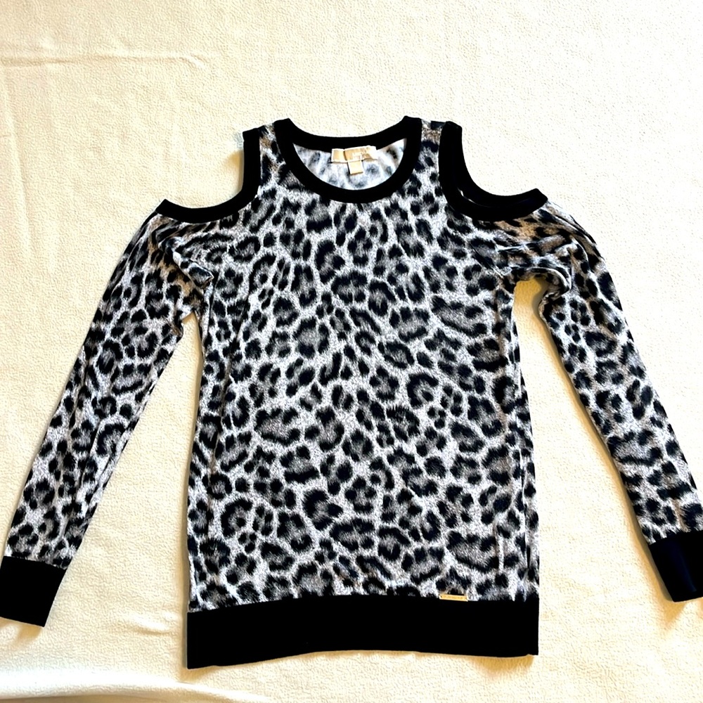 Michael Kors Leopard Print Cold Shoulder Top. Size M